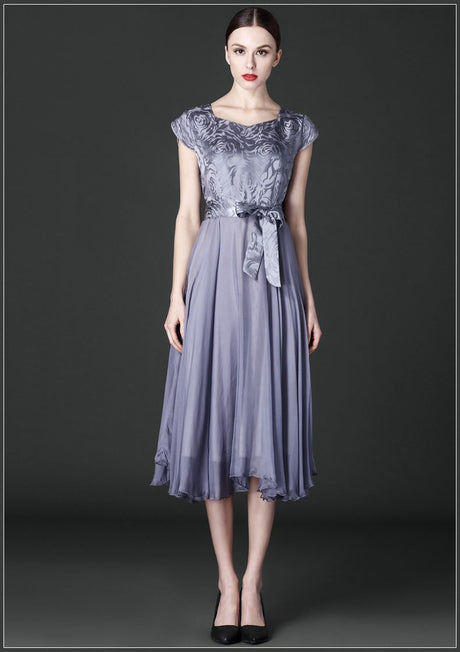 Printed Mid-length Blue Dress Slim Fit