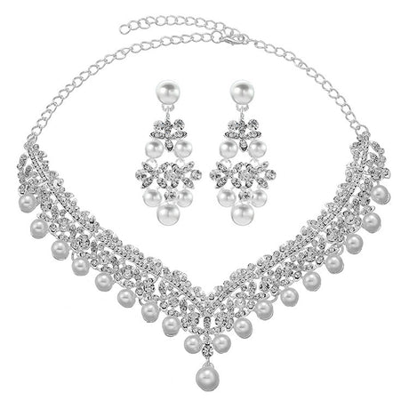 Bridal V-shaped Clavicle Wedding Necklace Earrings Two-piece Set