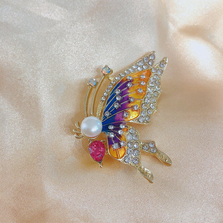 Freshwater Pearl Faux Enamel Painted Butterfly Brooch