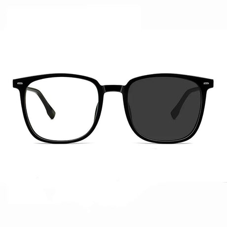 Photosensitive Color-changing Couple's Same Square Frame Black Frame Brown Sunglasses Men's Retro Myopia Sunglasses Women