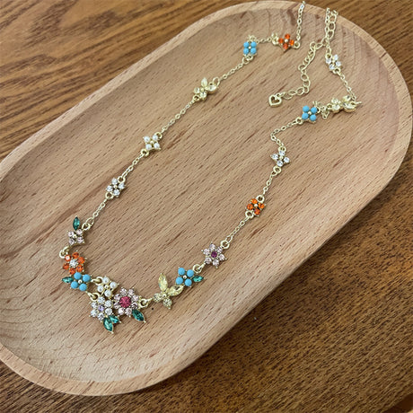 Butterfly Flower Colorful Pearl Zircon Inlaid Necklace