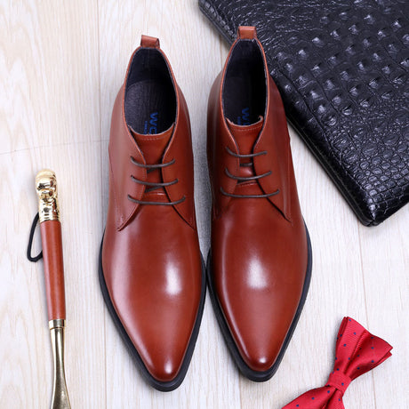British Super Pointed Toe Business Formal Wear Mid-high-top Leather Shoes