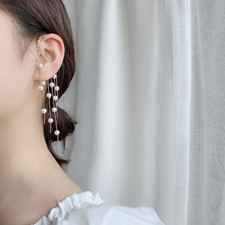 All-match Retro Temperament Pearl Tassel Earrings