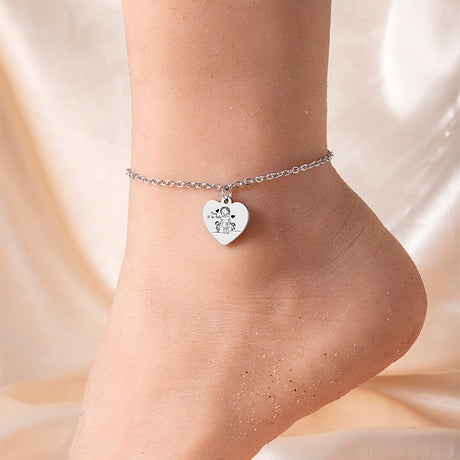 2023 New Peach Heart Pendant Anklet Silver Stainless Steel Anklet