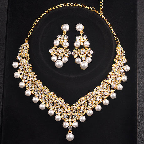Bridal V-shaped Clavicle Wedding Necklace Earrings Two-piece Set