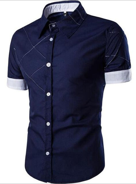 Men Short Spread Collar Sleeve Shirt