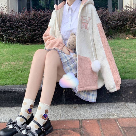 Lamb Wool Cardigan Jacket For Girls' Japanese Loose All Match
