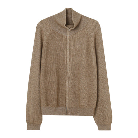 Lapel Zipper Cardigan Sweater Women New Loose Knit Jacket