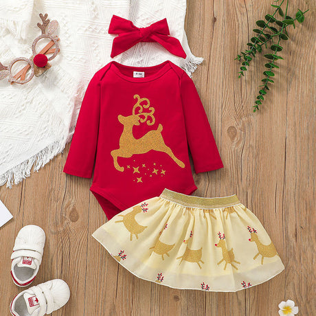 Baby Clothing Christmas Skirt Suit Baby Elk Printing Romper Short Skirt Two-piece Suit