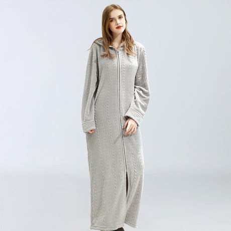 Flannel extended thermal night gown with hood