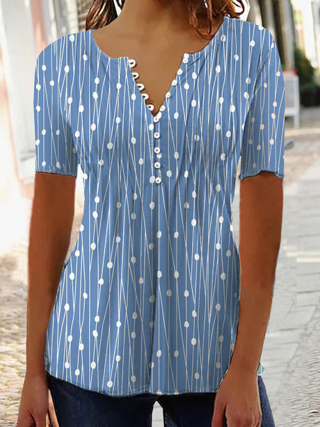 Women's Summer V-collar Polka Dot Short-sleeved Shirt