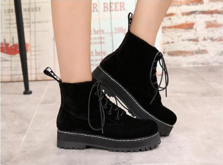 Vintage boots velvet straps ankle boots female tendon thick Martin boots