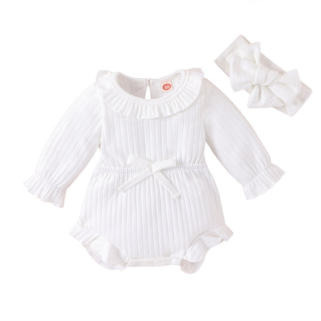 New Children's Clothing Baby Long Sleeve Sunken Stripe Romper Headscarf Female Baby Autumn And Winter Jumpsuit