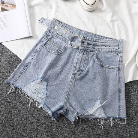 Women's Loose Denim Shorts With Ripped Holes