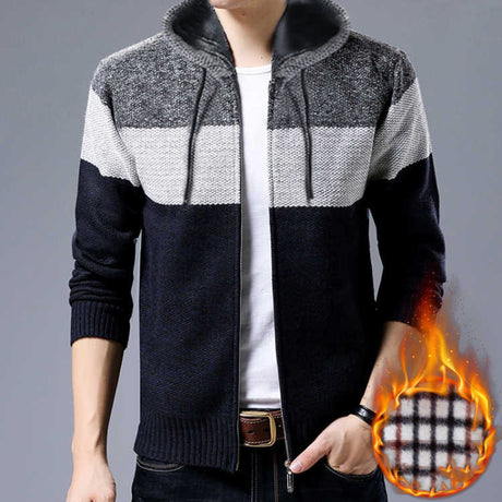 Hooded Sweater Cardigan Men's Loose Color Matching Sweater Coat