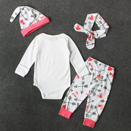 Girls Pink Letters Long-sleeved One-piece Romper Four-piece Children's Clothing