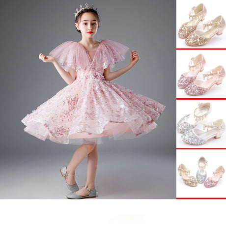 Girls' Dresses, Couture Little Girls, 10-Year-Old Princess Dress, Sequins, Host Catwalk Show, Piano Performance Clothing, Children