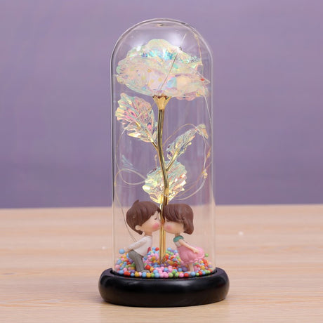 Lovers Immortal Rose Led Lamp Glass Cover Decoration Craft