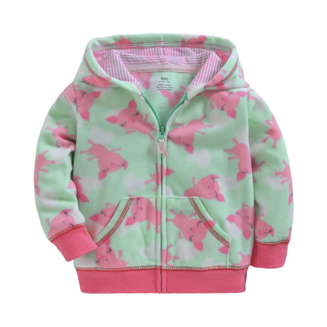 Heart-shaped Print Hooded Zipper Jackets Girls Long Sleeve Warm Outwear Kids Clothes