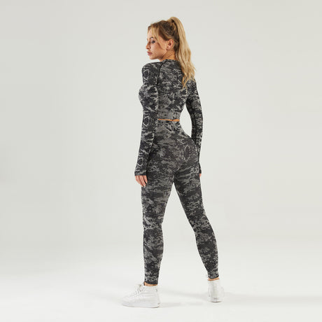 Seamless Fitness Sports Long-sleeved Trouser Suit Camouflage