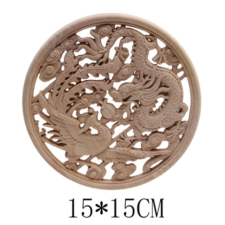 Solid Wood Dragon And Phoenix Round Flower Factory Direct Sales Carved Decorative Furniture Wood Decals