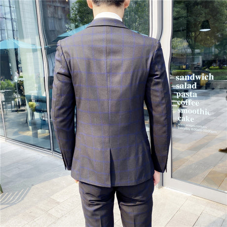 Men's Check Three-piece Suit, Suit, Vest, Trousers