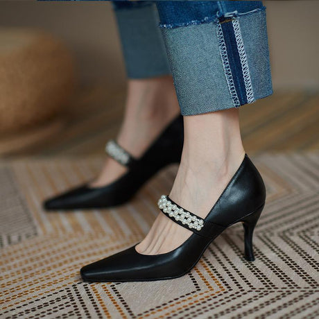 Temperament pointed toe single shoes women stiletto high heels women leather
