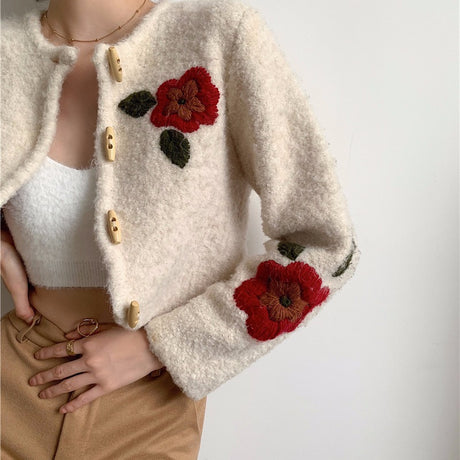 Hand Embroidery Wool Knitted Jacket Women