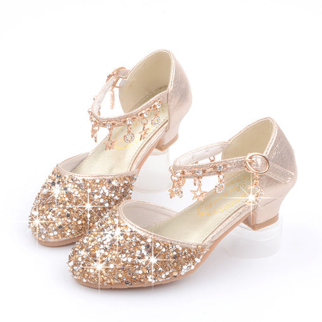 Girls High Heel Shoes Sequined Spring And Autumn Medium And Large Children Princess Sandals