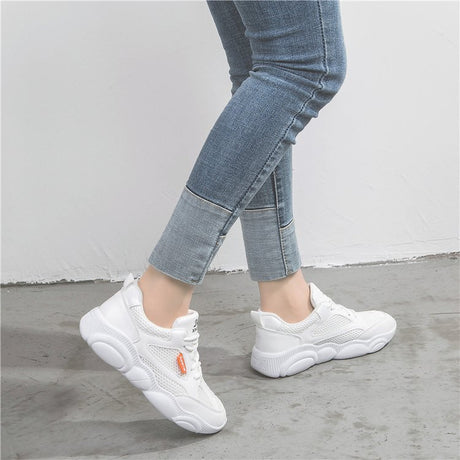 Stitching sneakers for ladies spring 2021 bear sole low top lace up shoes for ladies platform soles small white shoes