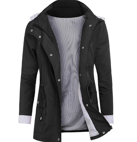 Rainproof hooded waist zipper women's jacket