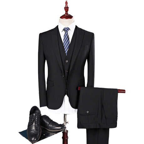Solid color suit three-piece men's Korean version of the self-cultivation wedding dress business suit