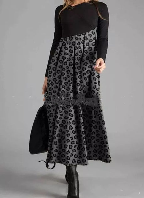 A-Line Long Dress With Long Sleeves Printed Dress