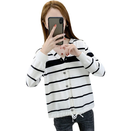Striped Hooded Loose Knit Cardigan Jacket Women