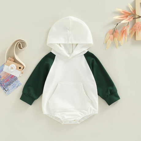 Autumn Long Sleeve Hooded Colorblock Baby Romper