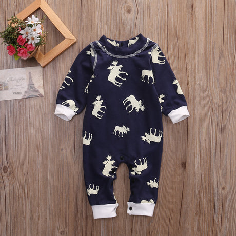 Infant Children's Clothing Cotton Long-sleeved Fawn Print Jumpsuit