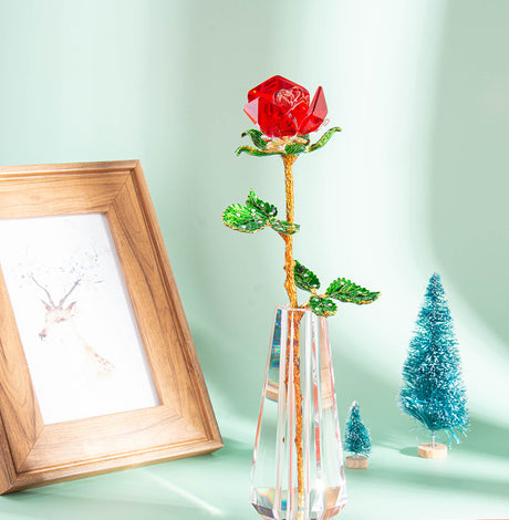 Crystal rose flower anniversary gift craft decoration