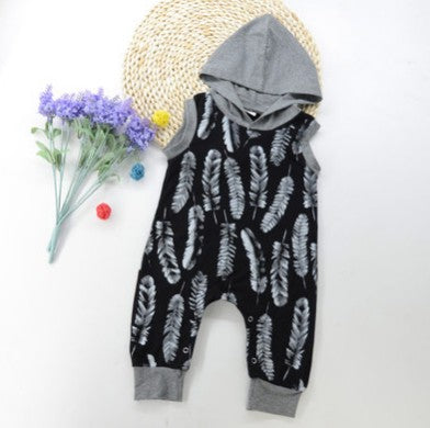Hooded Feather Print Romper