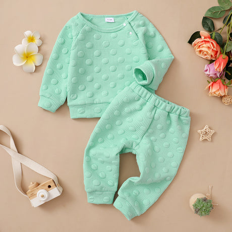 Spring And Autumn Boys' And Girls' Suit Baby Candy Color Solid Color Polka Dot Round Neck Long Sleeve Trousers Children's Clothing