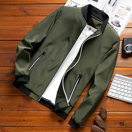 Trench Stand Collar Jacket New Coat Young Men Casual Zipper