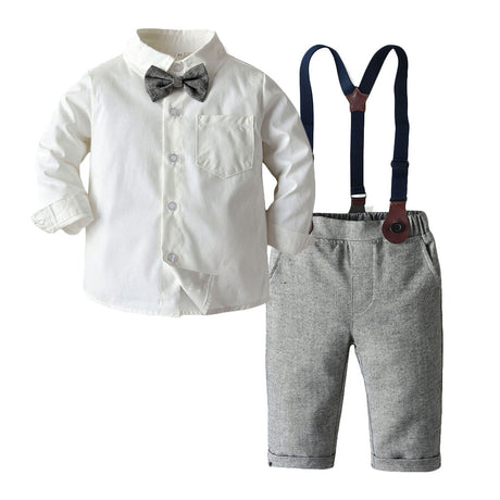 Children's Clothing Autumn And Winter Long Sleeve Cotton White Shirt Trousers Birthday Flower Children's Dress Boys Winter Suit