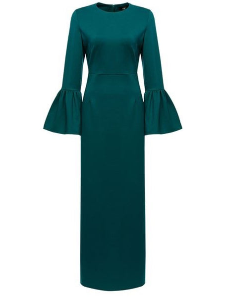 Solid color flared sleeve dress