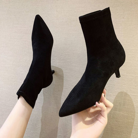 High Heel Elastic Pointed Black New Boot Korean Version