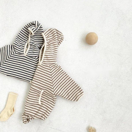Baby Striped Hooded Romper Autumn Long Sleeve
