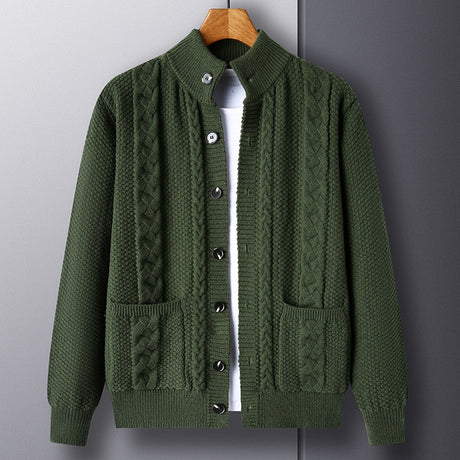 Young And Middle-aged Thick Knit Cardigan Retro Jacquard Loose-fitting Sweater Jacket