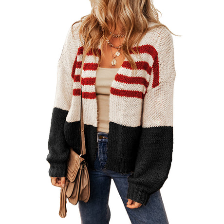 Women's Striped Contrast Cardigan Sweater