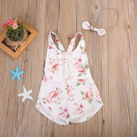 Baby Clothing Newborn Kid Baby Girl Floral Romper Clothes Sleeveless Jumpsuit Tassel Sunsuit Outfit Set