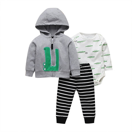 Baby's Long Sleeve Romper Hooded Sweater Pants 3 Piece Set