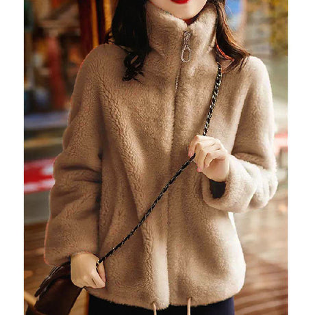 Autumn And Winter Cardigan Sports Double-sided Fleece Top For Women