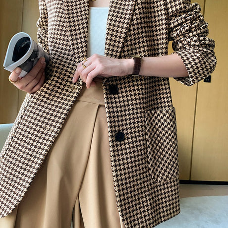 Women's Fashionable Houndstooth Wool Suit Jacket